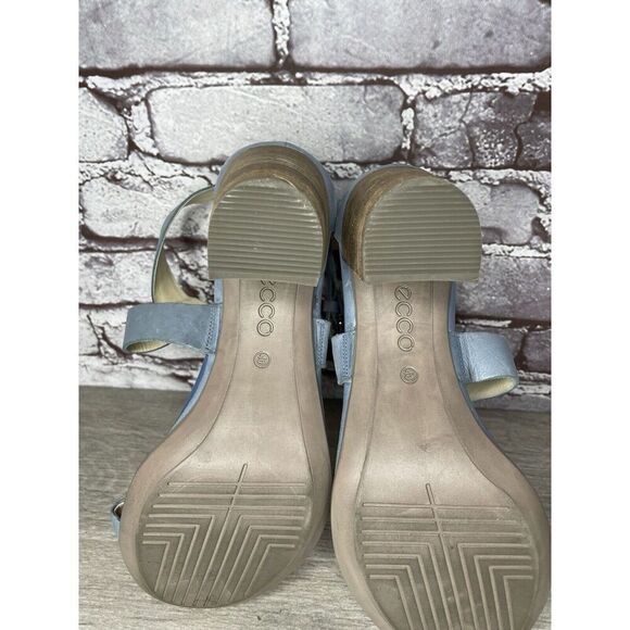 ECCO DANISH DESIGN Blue Leather Ankle Strappy Stacked Heel Sandals Women Sz 40EU - Picture 13 of 16